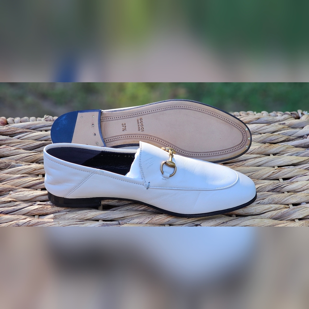 Gucci Brixton Leather Horsebit Loafer, Mystic White, 37 1/2, Mystic White